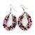 Handmade Glass Bead Oval Drop Earrings In Silver Tone (Purple, Pink, Transparent) - 60mm Length