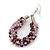 Handmade Glass Bead Oval Drop Earrings In Silver Tone (Purple, Pink, Transparent) - 60mm Length - view 3