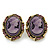 Vintage Oval Shaped Violet/ Pink Diamante Cameo Stud Earring In Antique Gold Plating - 25mm Length