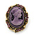 Vintage Oval Shaped Violet/ Pink Diamante Cameo Stud Earring In Antique Gold Plating - 25mm Length - view 6
