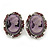 Vintage Oval Shaped Violet/ Pink Diamante Cameo Stud Earring In Silver Plating - 25mm Length