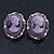 Vintage Oval Shaped Violet/ Pink Diamante Cameo Stud Earring In Silver Plating - 25mm Length - view 2
