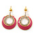 Pink Enamel, Crystal Double Hoop Earrings In Gold Plating - 30mm Length