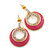 Pink Enamel, Crystal Double Hoop Earrings In Gold Plating - 30mm Length - view 7