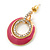 Pink Enamel, Crystal Double Hoop Earrings In Gold Plating - 30mm Length - view 6