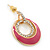 Pink Enamel, Crystal Double Hoop Earrings In Gold Plating - 30mm Length - view 4