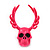 Teen Skull and Antlers Stud Earrings in Neon Pink - 3.5cm in Height - view 2