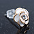 Children's/ Teen's / Kid's Tiny White Enamel 'Rose' Stud Earrings In Gold Plating - 8mm Diameter - view 5