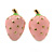Children's/ Teen's / Kid's Small Baby Pink Enamel 'Strawberry' Stud Earrings In Gold Plating - 13mm Length