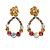 Multicoloured Austrian Crystal Rose With Oval Hoop Drop Earrings In Gold Plating - 32mm Length