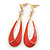 Coral Enamel Teardrop Earrings In Gold Plating - 65mm Length