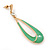 Lawn Green Enamel Teardrop Earrings In Gold Plating - 65mm Length - view 2