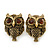 Vintage Inspired 'Owl' Stud Earrings In Antique Gold Plating - 28mm Length