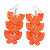 Neon Orange Lightweight Filigree Triple Butterfly Drop Earrings In Silver Tone - 75mm Length