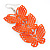 Neon Orange Lightweight Filigree Triple Butterfly Drop Earrings In Silver Tone - 75mm Length - view 3