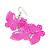 Neon Pink Lightweight Filigree Triple Butterfly Drop Earrings In Silver Tone - 75mm Length - view 4