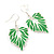 Rhodium Plated Green Enamel 'Leaf' Drop Earrings - 45mm Length - view 2