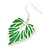 Rhodium Plated Green Enamel 'Leaf' Drop Earrings - 45mm Length - view 3