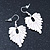 Rhodium Plated White Enamel 'Leaf' Drop Earrings - 45mm Length - view 2