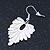 Rhodium Plated White Enamel 'Leaf' Drop Earrings - 45mm Length - view 4