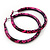 Medium Deep Pink/ Black Snake Print Hoop Earrings In Silver Tone - 55mm Diameter - view 2
