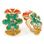 Orange/ Green/ Yellow Crystal Floral Clip On Earrings In Gold Plating - 22mm Length - view 2