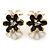 Black/ White Crystal Floral Clip On Earrings In Gold Plating - 22mm Length