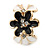 Black/ White Crystal Floral Clip On Earrings In Gold Plating - 22mm Length - view 3