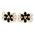 Black/ White Crystal Floral Clip On Earrings In Gold Plating - 22mm Length - view 4
