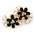 Black/ White Crystal Floral Clip On Earrings In Gold Plating - 22mm Length - view 5