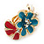 Pink/ Light Blue/ White Crystal Floral Clip On Earrings In Gold Plating - 22mm Length - view 4