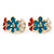 Pink/ Light Blue/ White Crystal Floral Clip On Earrings In Gold Plating - 22mm Length - view 6
