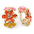 Pink/ Orange/ Yellow Crystal Floral Clip On Earrings In Gold Plating - 22mm Length - view 2