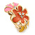 Pink/ Orange/ Yellow Crystal Floral Clip On Earrings In Gold Plating - 22mm Length - view 3