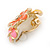 Pink/ Orange/ Yellow Crystal Floral Clip On Earrings In Gold Plating - 22mm Length - view 5