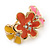 Pink/ Orange/ Yellow Crystal Floral Clip On Earrings In Gold Plating - 22mm Length - view 6
