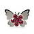 Teen Rhodium Plated Pink Crystal 'Butterfly' Stud Earrings - 15mm Width - view 3