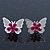Teen Rhodium Plated Pink Crystal 'Butterfly' Stud Earrings - 15mm Width - view 2