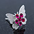 Teen Rhodium Plated Pink Crystal 'Butterfly' Stud Earrings - 15mm Width - view 4