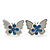 Teen Rhodium Plated Sky Blue Crystal 'Butterfly' Stud Earrings - 15mm Width - view 2