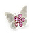 Teen Rhodium Plated Light Pink Crystal 'Butterfly' Stud Earrings - 15mm Width - view 7