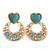 Light Blue Heart & Flower Diamante Hoop Earring In Gold Plating - 30mm Length - view 2
