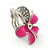 Deep Pink Enamel Diamante 'Daisy' Clip On Earrings In Rhodium Plating - 25mm Diameter - view 4