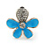Light Blue Enamel Diamante 'Daisy' Clip On Earrings In Rhodium Plating - 25mm Diameter - view 3