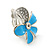 Light Blue Enamel Diamante 'Daisy' Clip On Earrings In Rhodium Plating - 25mm Diameter - view 6