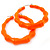 Medium Sized Bamboo Textured Doorknocker Hoop Earrings in Neon Orange - 5cm Diameter - view 5