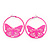 Neon Pink Filigree Butterfly Metal Hoop Earrings - 6cm Diameter - view 2