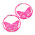 Neon Pink Filigree Butterfly Metal Hoop Earrings - 6cm Diameter