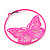 Neon Pink Filigree Butterfly Metal Hoop Earrings - 6cm Diameter - view 3