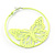 Neon Yellow Filigree Butterfly Metal Hoop Earrings - 6cm Diameter - view 3